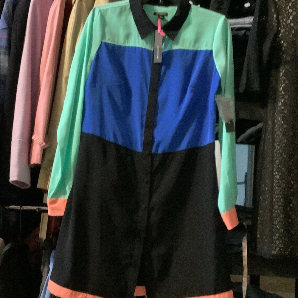I Heart Ronson Colorblock‎ Midi Dress - Blue, Black, Green, Orange